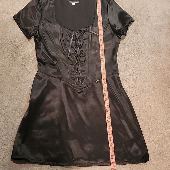 Vintage Guess Black Satin Dress With Lace Up Front. Sz 9 - Picture 7 of 11
